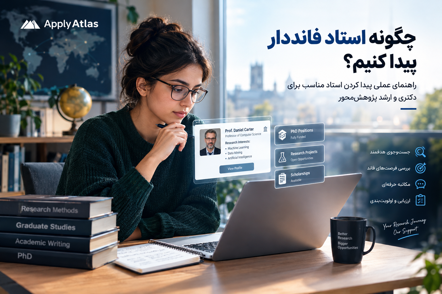 چگونه استاد فانددار برای اپلای دکتری و ارشد پژوهش‌محور پیدا کنیم؟ راهنمای Apply Atlas
